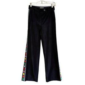 MIRA MIKATI Always Tomorrow Velvet Trousers Dark Navy Blue Straight Leg